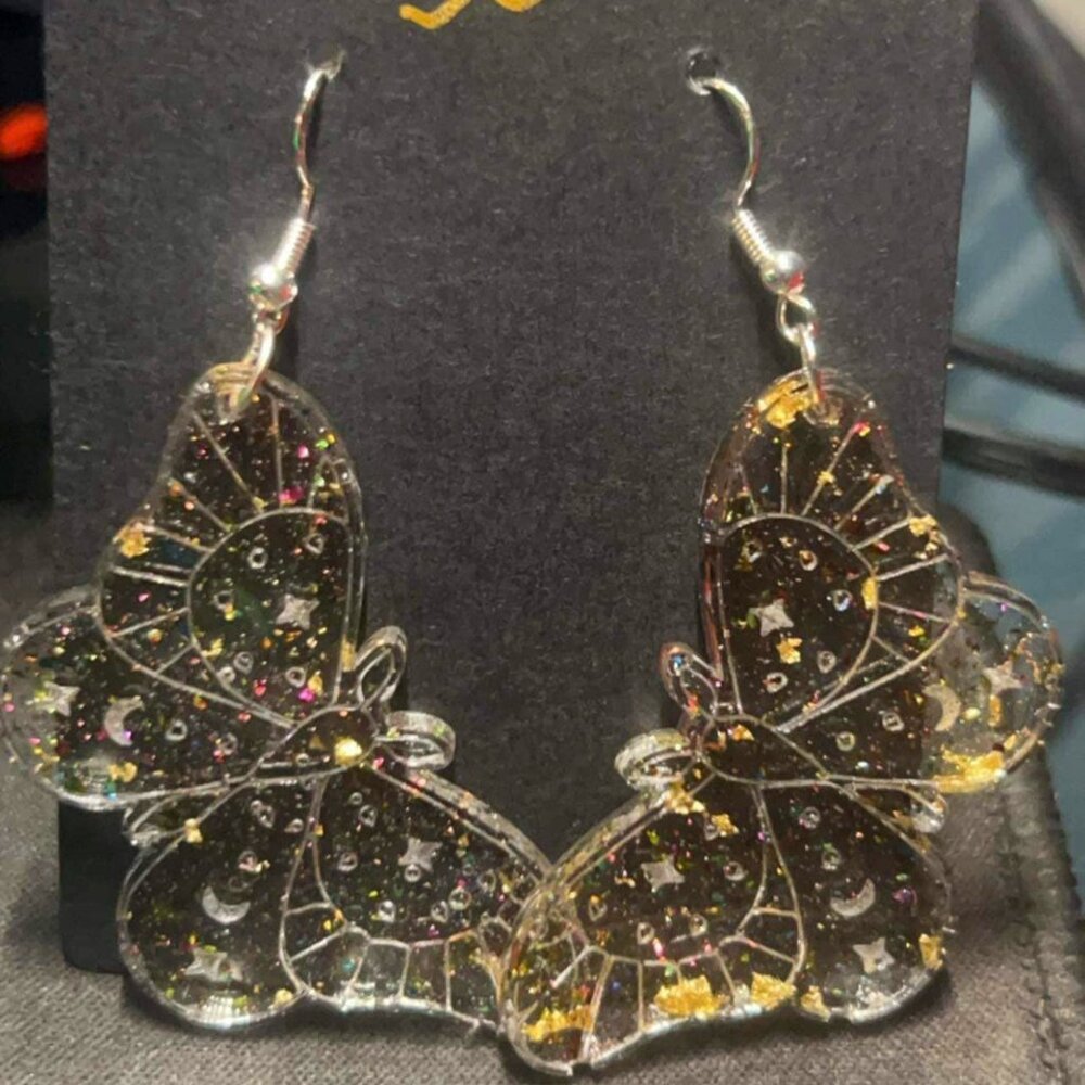 Sterling silver .925 Celestial butterfly resin earrings handmade